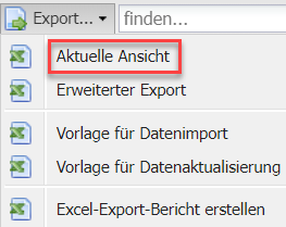 Screenshot Rechtsklick auf Export